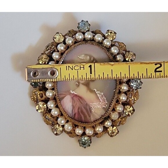 Original By Robert Vintage Rhinestone Pearl Cameo Pendant  Brooch Pin Signed - Picture 5 of 5
